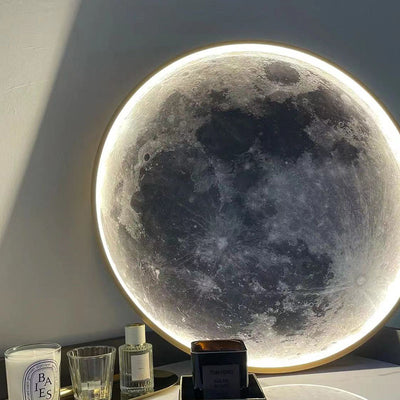Contemporary Creative Round Moon Pattern Iron Acrylic LED Wall Sconce Lamp For Bedroom