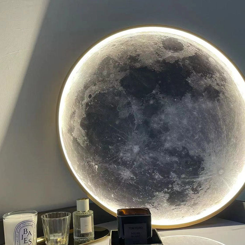Contemporary Creative Round Moon Pattern Iron Acrylic LED Wall Sconce Lamp For Bedroom