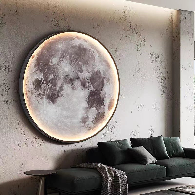 Contemporary Creative Round Moon Pattern Iron Acrylic LED Wall Sconce Lamp For Bedroom