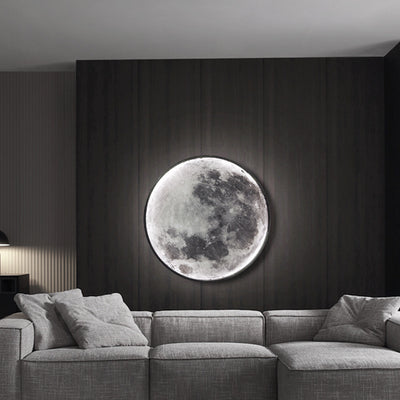 Contemporary Creative Round Moon Pattern Iron Acrylic LED Wall Sconce Lamp For Bedroom