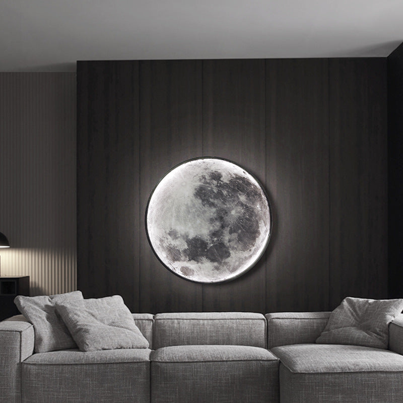 Contemporary Creative Round Moon Pattern Iron Acrylic LED Wall Sconce Lamp For Bedroom