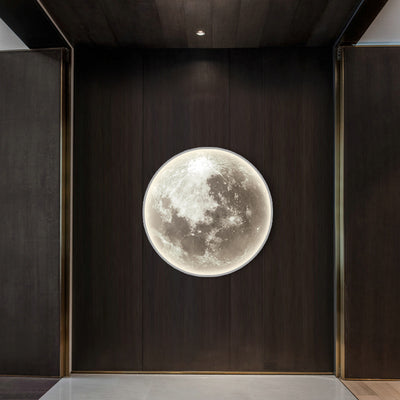 Contemporary Creative Round Moon Pattern Iron Acrylic LED Wall Sconce Lamp For Bedroom