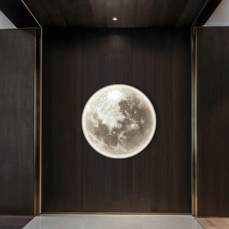 Contemporary Creative Round Moon Pattern Iron Acrylic LED Wall Sconce Lamp For Bedroom