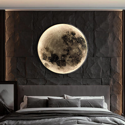 Contemporary Creative Round Moon Pattern Iron Acrylic LED Wall Sconce Lamp For Bedroom