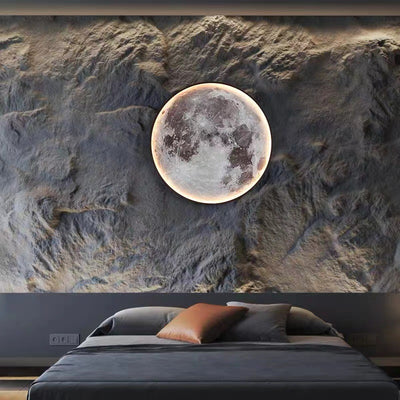 Contemporary Creative Round Moon Pattern Iron Acrylic LED Wall Sconce Lamp For Bedroom