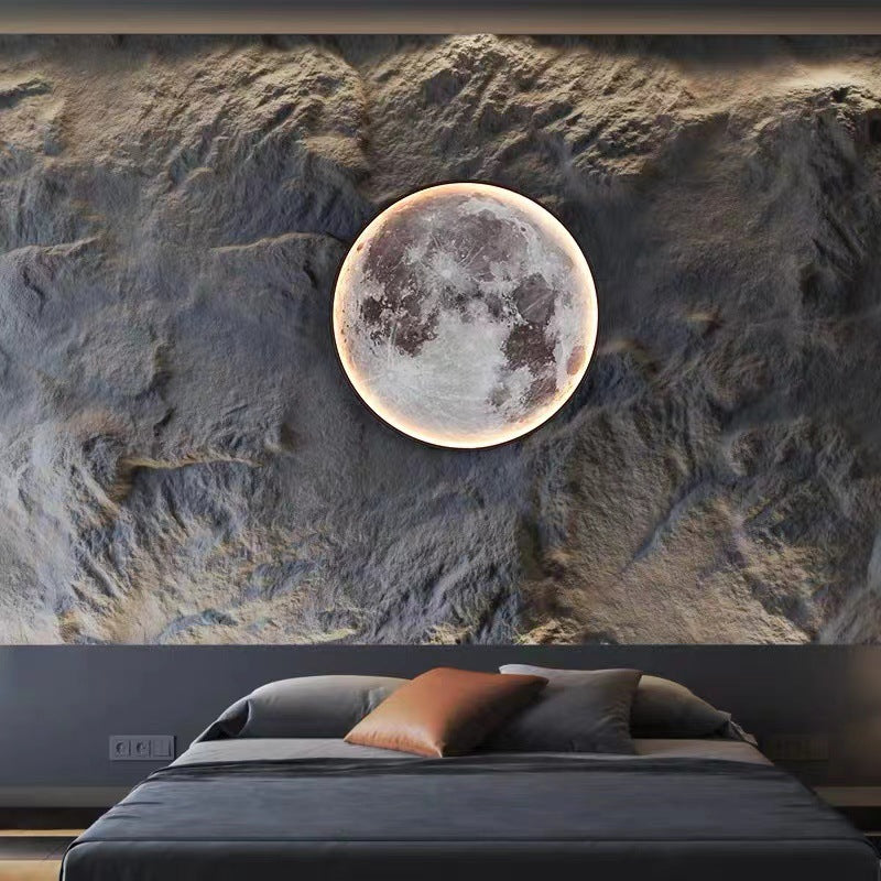 Contemporary Creative Round Moon Pattern Iron Acrylic LED Wall Sconce Lamp For Bedroom