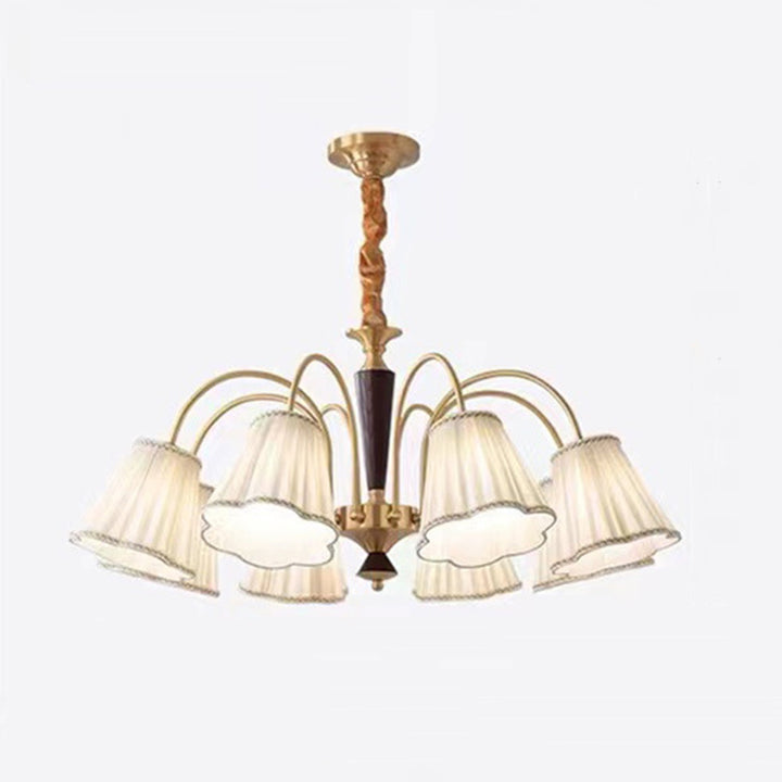 Traditional Vintage Cylindrical Multi-Flower Iron Copper Fabric 3/6/8-Light Chandelier For Living Room