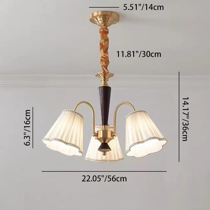 Traditional Vintage Cylindrical Multi-Flower Iron Copper Fabric 3/6/8-Light Chandelier For Living Room