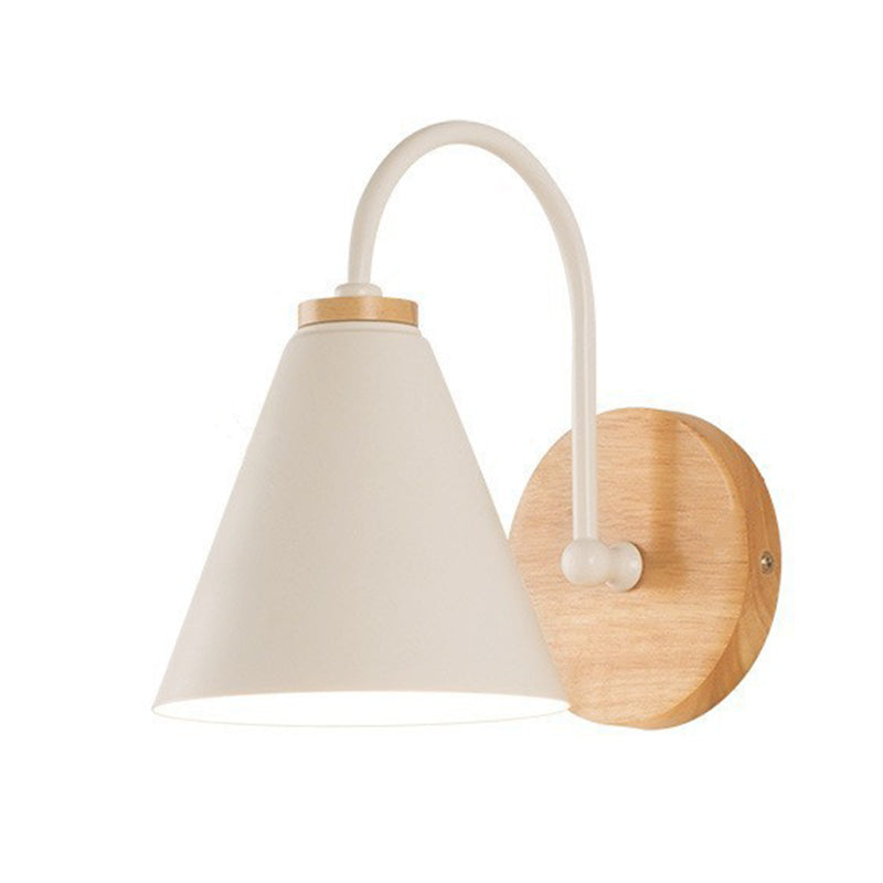 Contemporary Nordic Conical Solid Wood Iron 1-Light Wall Sconce Lamp For Bedroom
