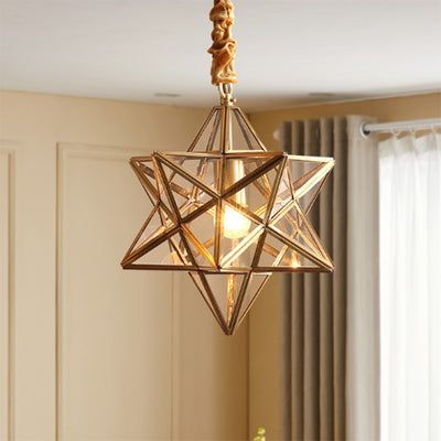 Contemporary Creative Geometric Star Copper Glass 1-Light Chandelier For Hallway
