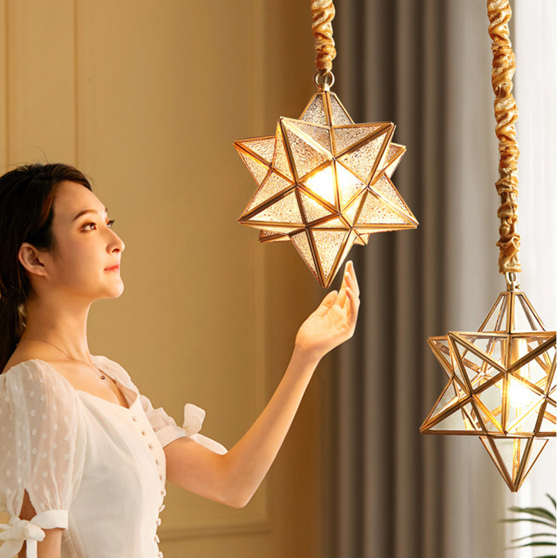 Contemporary Creative Geometric Star Copper Glass 1-Light Chandelier For Hallway