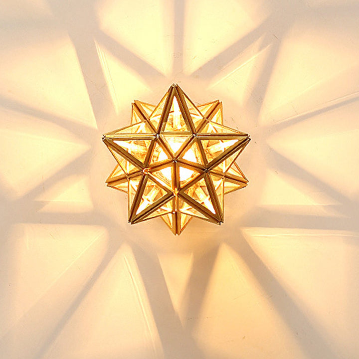 Zeitgenössischer kreativer geometrischer Stern-Kupfer-Glas-1-Licht-Kronleuchter für den Flur 
