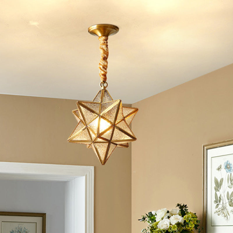 Contemporary Creative Geometric Star Copper Glass 1-Light Chandelier For Hallway