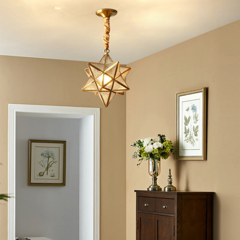 Contemporary Creative Geometric Star Copper Glass 1-Light Chandelier For Hallway