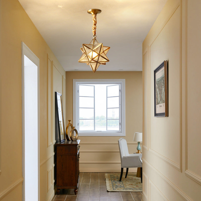 Contemporary Creative Geometric Star Copper Glass 1-Light Chandelier For Hallway