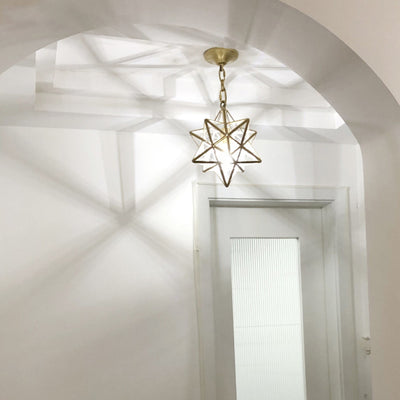 Contemporary Creative Geometric Star Copper Glass 1-Light Chandelier For Hallway
