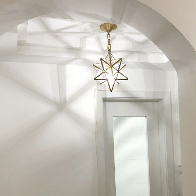 Contemporary Creative Geometric Star Copper Glass 1-Light Chandelier For Hallway