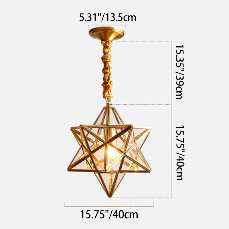 Contemporary Creative Geometric Star Copper Glass 1-Light Chandelier For Hallway
