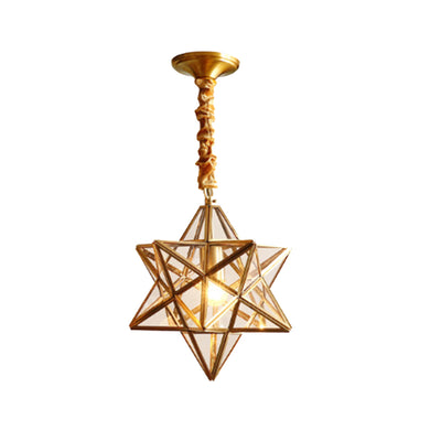 Contemporary Creative Geometric Star Copper Glass 1-Light Chandelier For Hallway