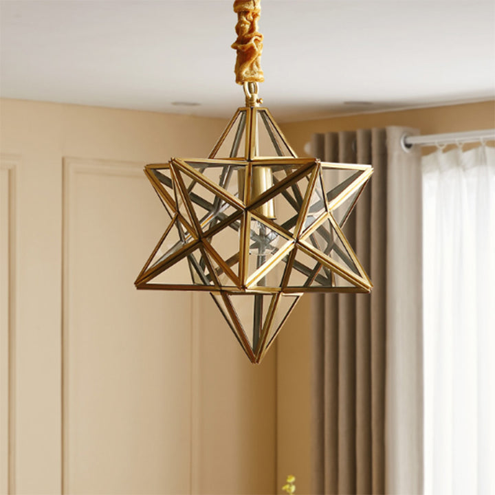 Zeitgenössischer kreativer geometrischer Stern-Kupfer-Glas-1-Licht-Kronleuchter für den Flur 