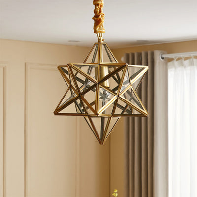 Contemporary Creative Geometric Star Copper Glass 1-Light Chandelier For Hallway