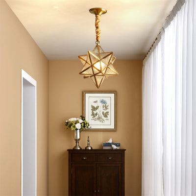 Contemporary Creative Geometric Star Copper Glass 1-Light Chandelier For Hallway