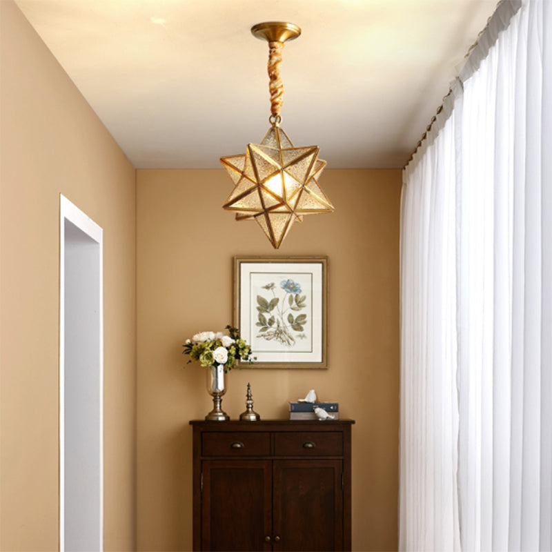 Contemporary Creative Geometric Star Copper Glass 1-Light Chandelier For Hallway