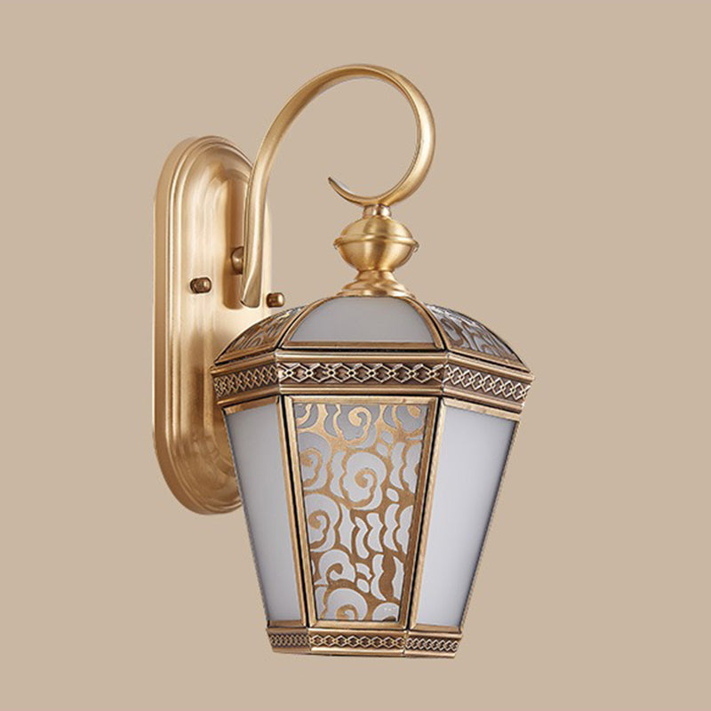 Traditional French Waterproof Lantern-Shaped Copper Glass 1-Light Outdoor Wall Sconce Lamp For Gardens