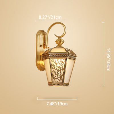 Traditional French Waterproof Lantern-Shaped Copper Glass 1-Light Outdoor Wall Sconce Lamp For Gardens