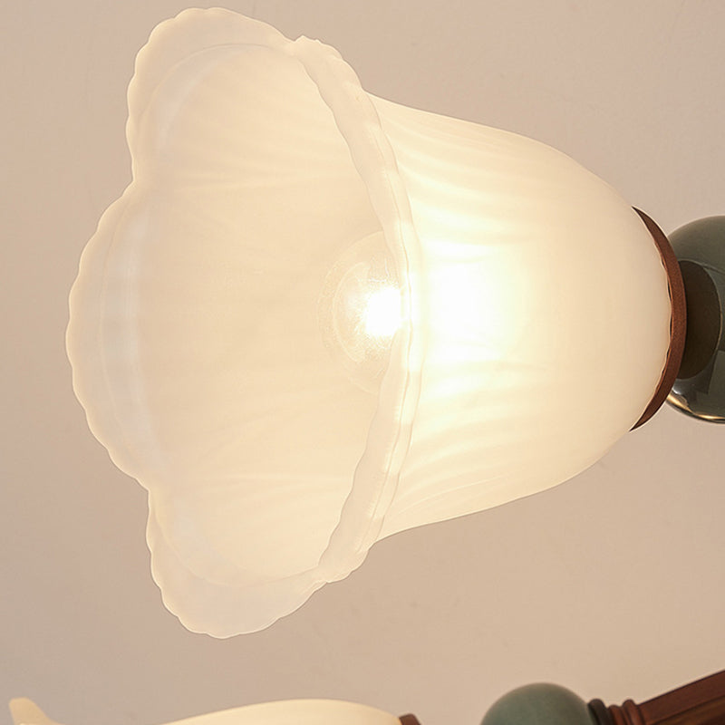 Traditional Vintage Multi-Flower Metal Glass 4/7/9/11-Light Semi-Flush Mount Ceiling Light For Living Room