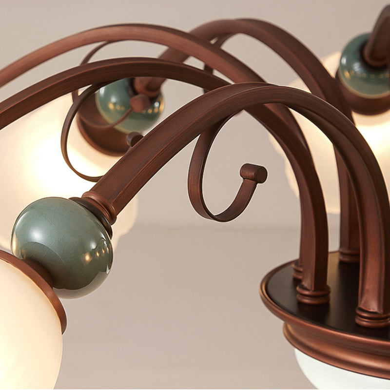 Traditional Vintage Multi-Flower Metal Glass 4/7/9/11-Light Semi-Flush Mount Ceiling Light For Living Room