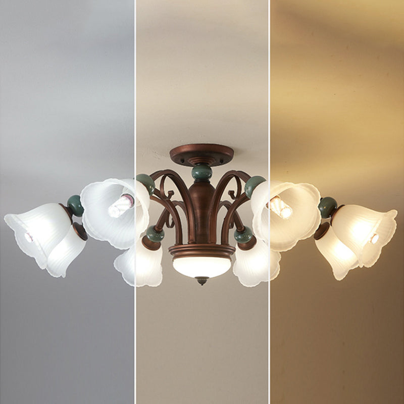 Traditional Vintage Multi-Flower Metal Glass 4/7/9/11-Light Semi-Flush Mount Ceiling Light For Living Room