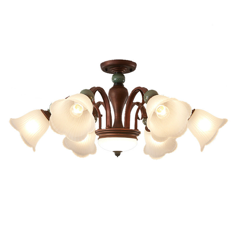 Traditional Vintage Multi-Flower Metal Glass 4/7/9/11-Light Semi-Flush Mount Ceiling Light For Living Room