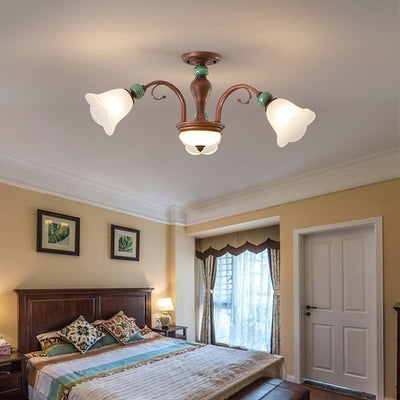 Traditional Vintage Multi-Flower Metal Glass 4/7/9/11-Light Semi-Flush Mount Ceiling Light For Living Room