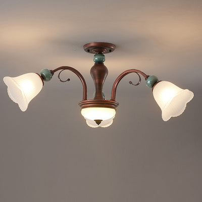 Traditional Vintage Multi-Flower Metal Glass 4/7/9/11-Light Semi-Flush Mount Ceiling Light For Living Room