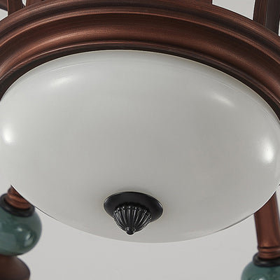 Traditional Vintage Multi-Flower Metal Glass 4/7/9/11-Light Semi-Flush Mount Ceiling Light For Living Room