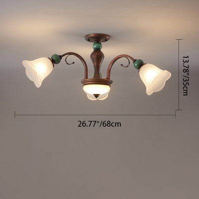 Traditional Vintage Multi-Flower Metal Glass 4/7/9/11-Light Semi-Flush Mount Ceiling Light For Living Room