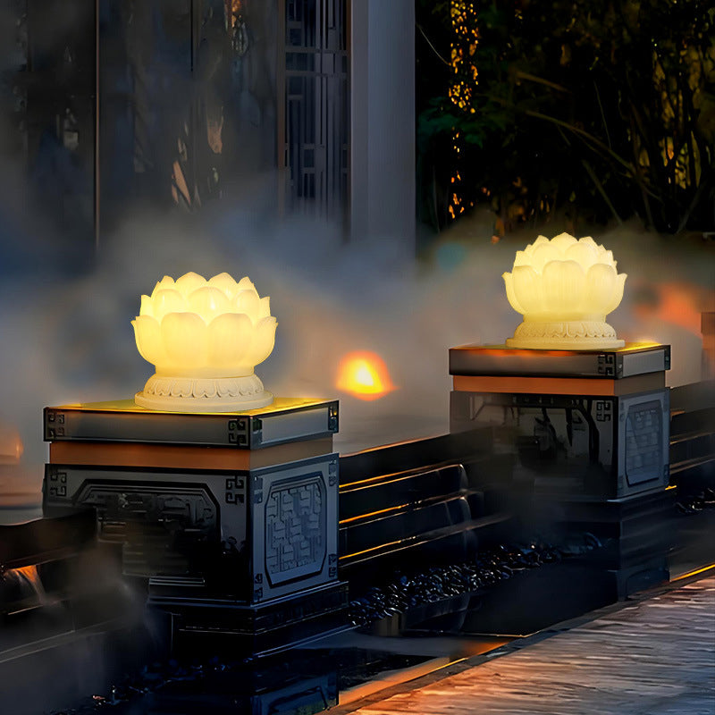 Contemporary Creative Waterproof Solar Lotus-Shaped Resin LED Outdoor Light Landscape Lighting For Garden