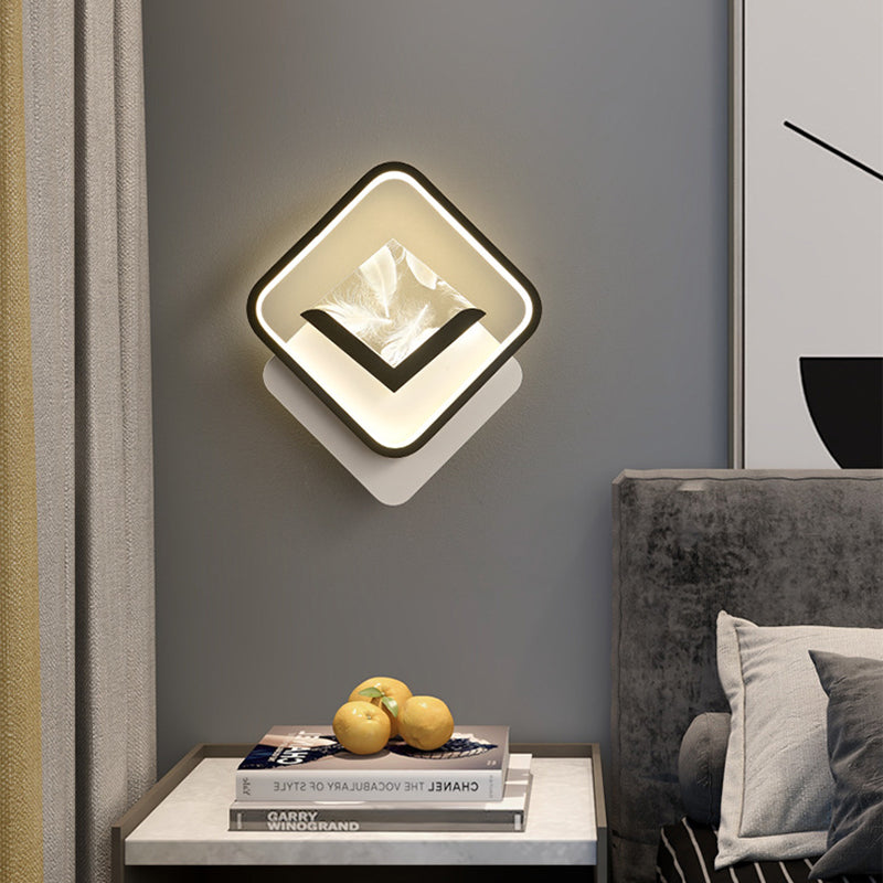 Modern Minimalist Diamond Feather Crack Pattern Iron Acrylic PVC LED Wall Sconce Lamp For Bedroom