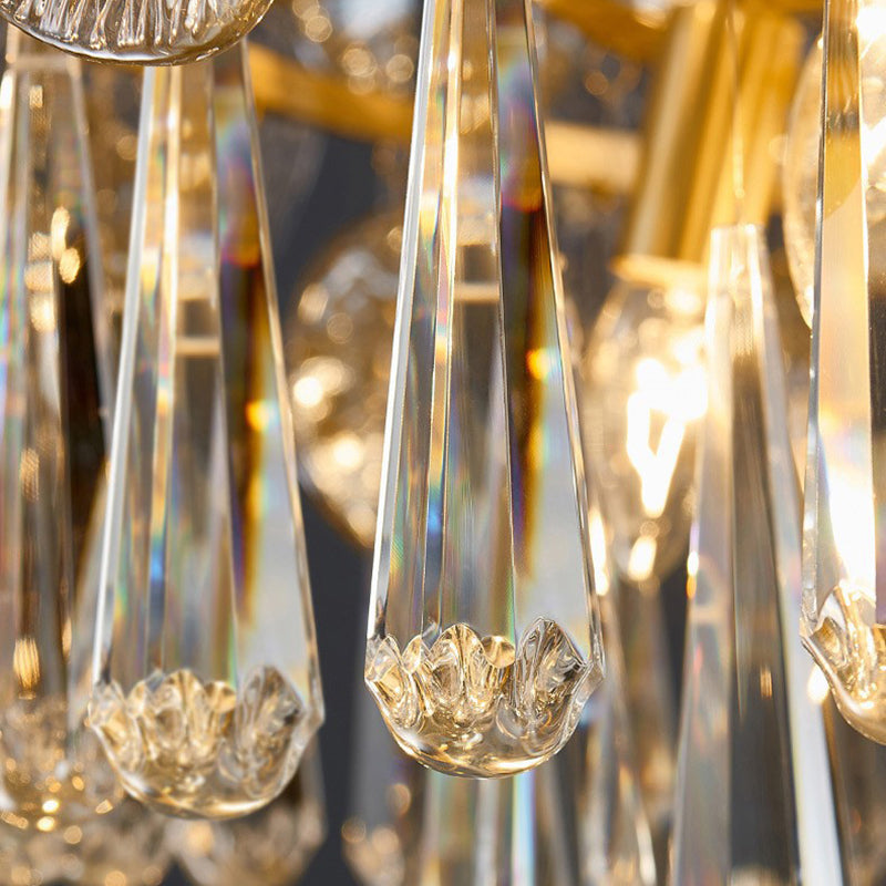 Traditional Luxury Round Teardrop Crystal Copper Glass 6/9/12-Light Chandelier For Living Room