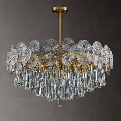 Traditional Luxury Round Teardrop Crystal Copper Glass 6/9/12-Light Chandelier For Living Room