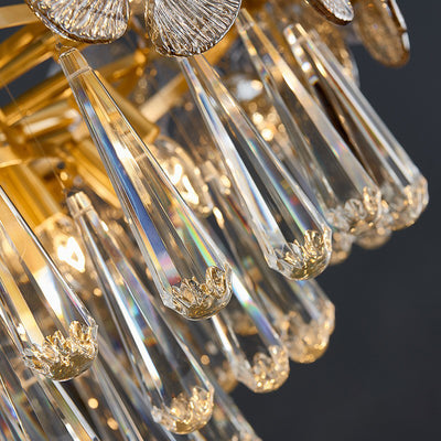 Traditional Luxury Round Teardrop Crystal Copper Glass 6/9/12-Light Chandelier For Living Room