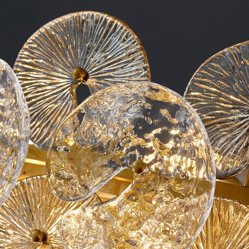 Traditional Luxury Round Teardrop Crystal Copper Glass 6/9/12-Light Chandelier For Living Room