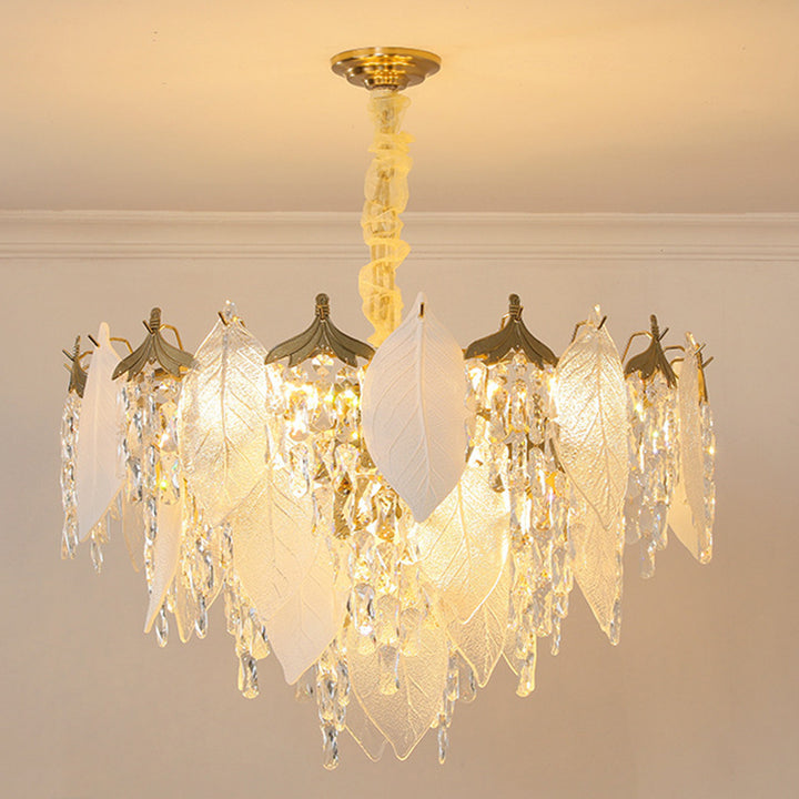 Traditioneller französischer Blatt-Rundkristall-Metall-Glas 6/8/9/12/16-Licht Kronleuchter Insellicht für Esszimmer 