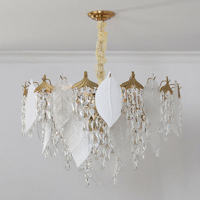 Traditional French Leaf Round Crystal Metal Glass 6/8/9/12/16-Light Chandelier Island Light For Dining Room