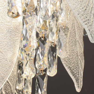 Traditional French Leaf Round Crystal Metal Glass 6/8/9/12/16-Light Chandelier Island Light For Dining Room