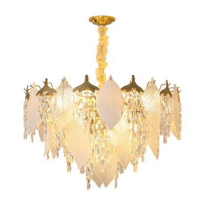 Traditional French Leaf Round Crystal Metal Glass 6/8/9/12/16-Light Chandelier Island Light For Dining Room