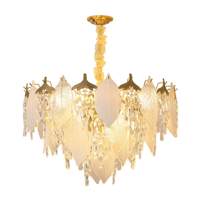 Traditional French Leaf Round Crystal Metal Glass 6/8/9/12/16-Light Chandelier Island Light For Dining Room