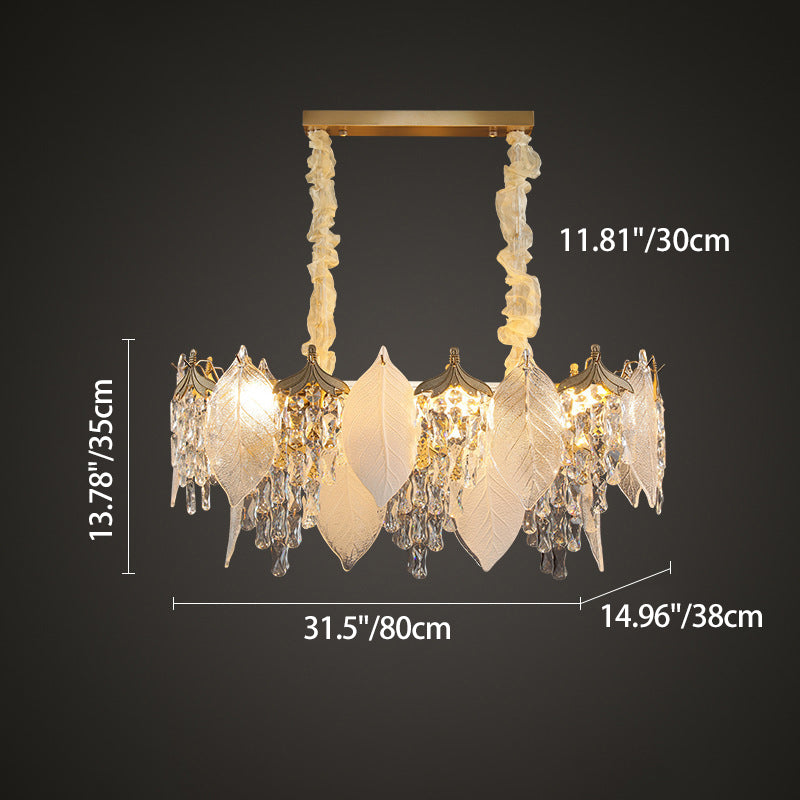 Traditional French Leaf Round Crystal Metal Glass 6/8/9/12/16-Light Chandelier Island Light For Dining Room