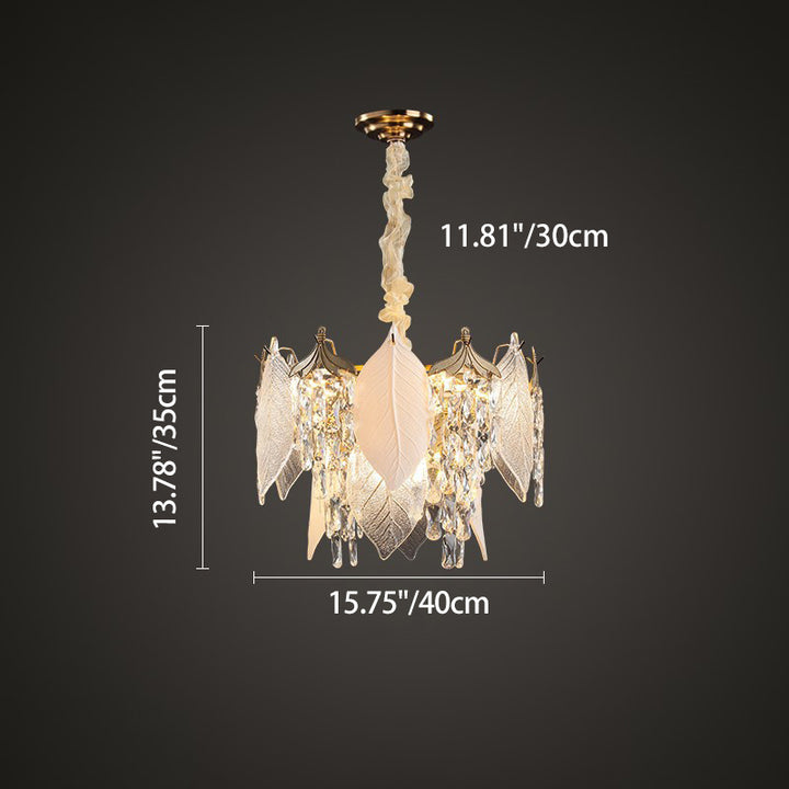 Traditional French Leaf Round Crystal Metal Glass 6/8/9/12/16-Light Chandelier Island Light For Dining Room